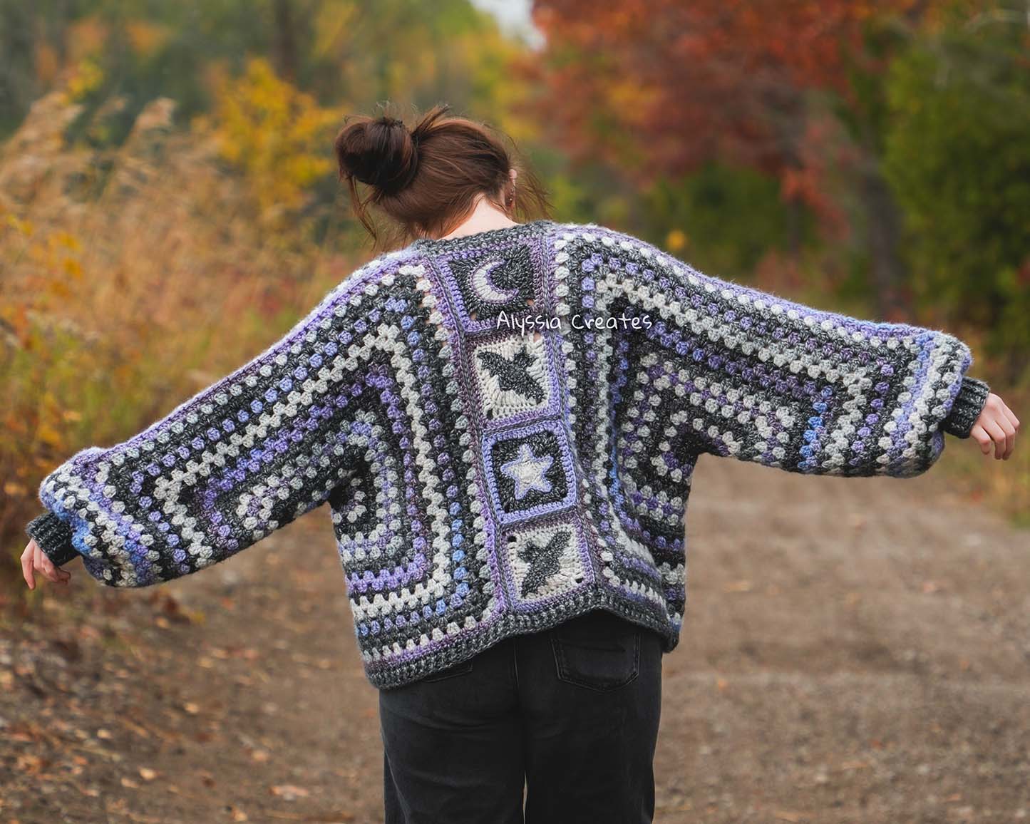 Crochet Hexagon Cardigan with Granny Squares along the Back: Free