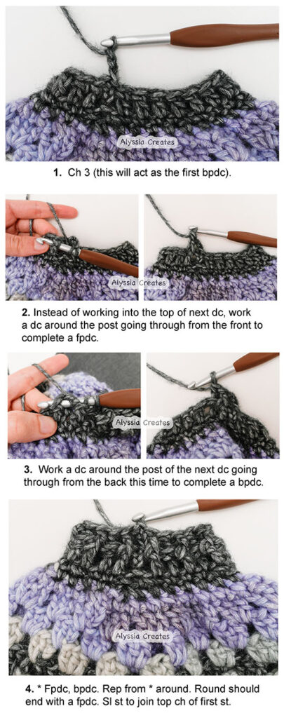 how to create the ribbing for the hexagon cardigan