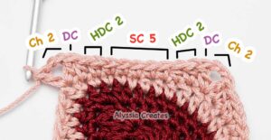 Heart granny square round 5