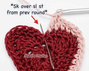 Heart granny square round 4 step 3