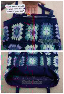 pining lining into crochet bag