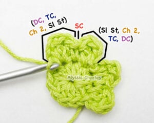 Clover granny square round 1 step 2