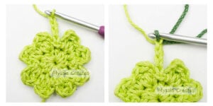 Clover granny square round 3 step 1