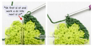 Clover granny square round 3 step 5