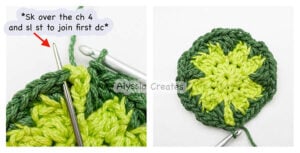 Clover granny square round 3 step 7