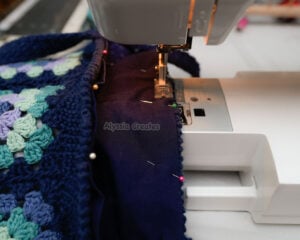 sewing lining into crochet bag