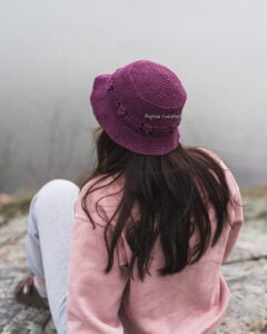 crochet flower bucket hat with flat brim